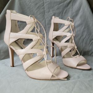 BCBGeneration size 8 blush pink Lace-up  Zipper Closure Open Toe Stiletto heel